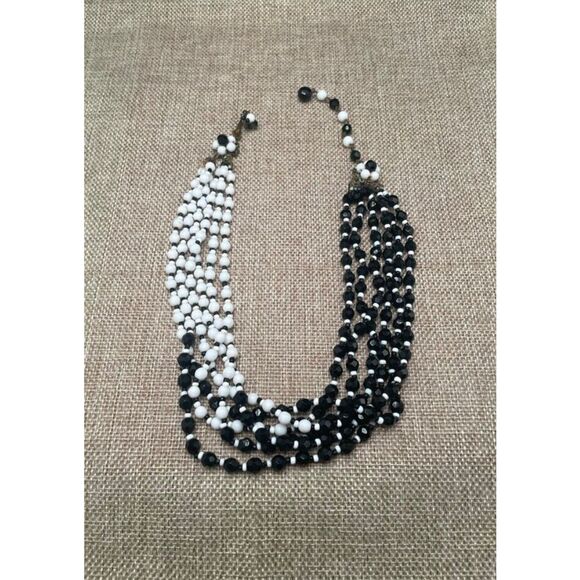 Vintage Miriam Haskell Multi-Strand Black & White Glass Bead Necklace - Picture 8 of 8